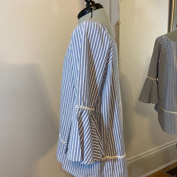 Anthropologie Pleione Pinstripe Bell Sleeve Blouse - Picture 3 of 7